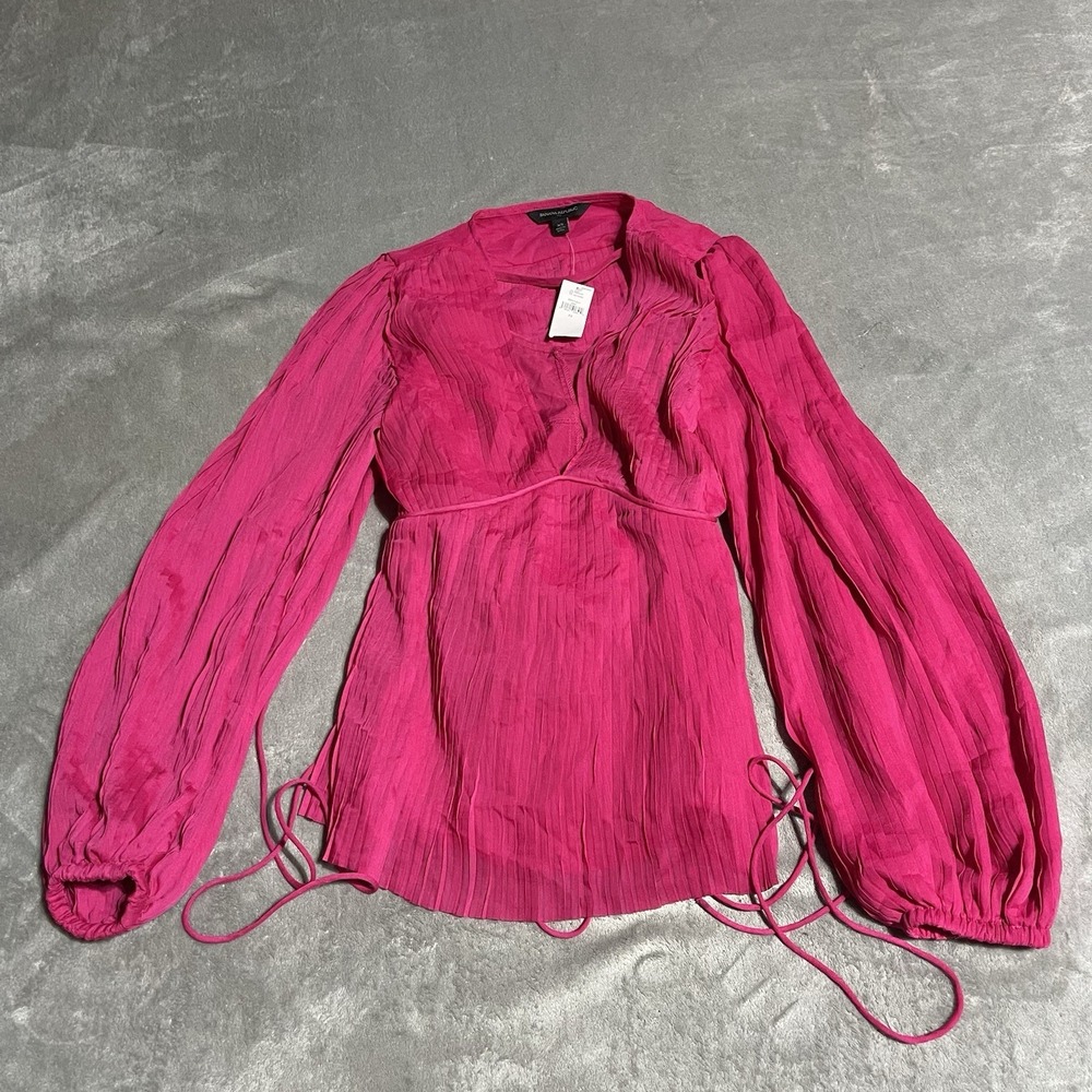 Banana Republic Top Womens XS Fuscia‎ Pink Long Sleeve Blouse Balloon Sleeve